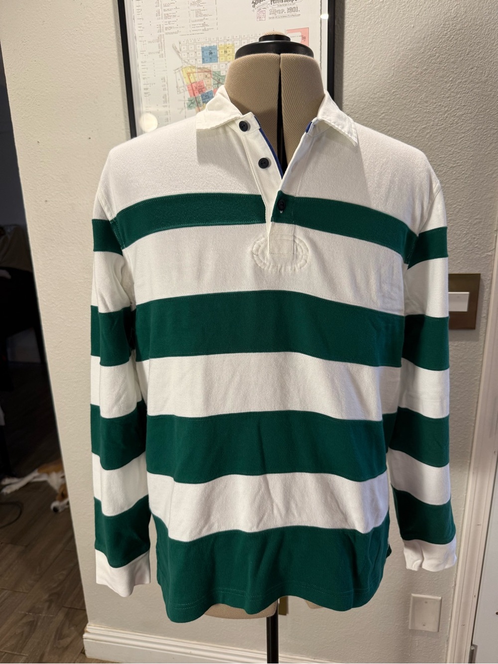 Vintage Brooks Brothers Red Fleece XL Green White Striped Rugby